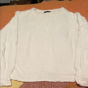 Express Cream Soft Fuzzy Crew Neck Sweater